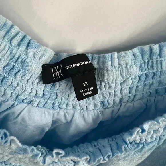 INC Blue White Floral Off Shoulder Printed Midi Dress Plus Size 1X New - Picture 3 of 8